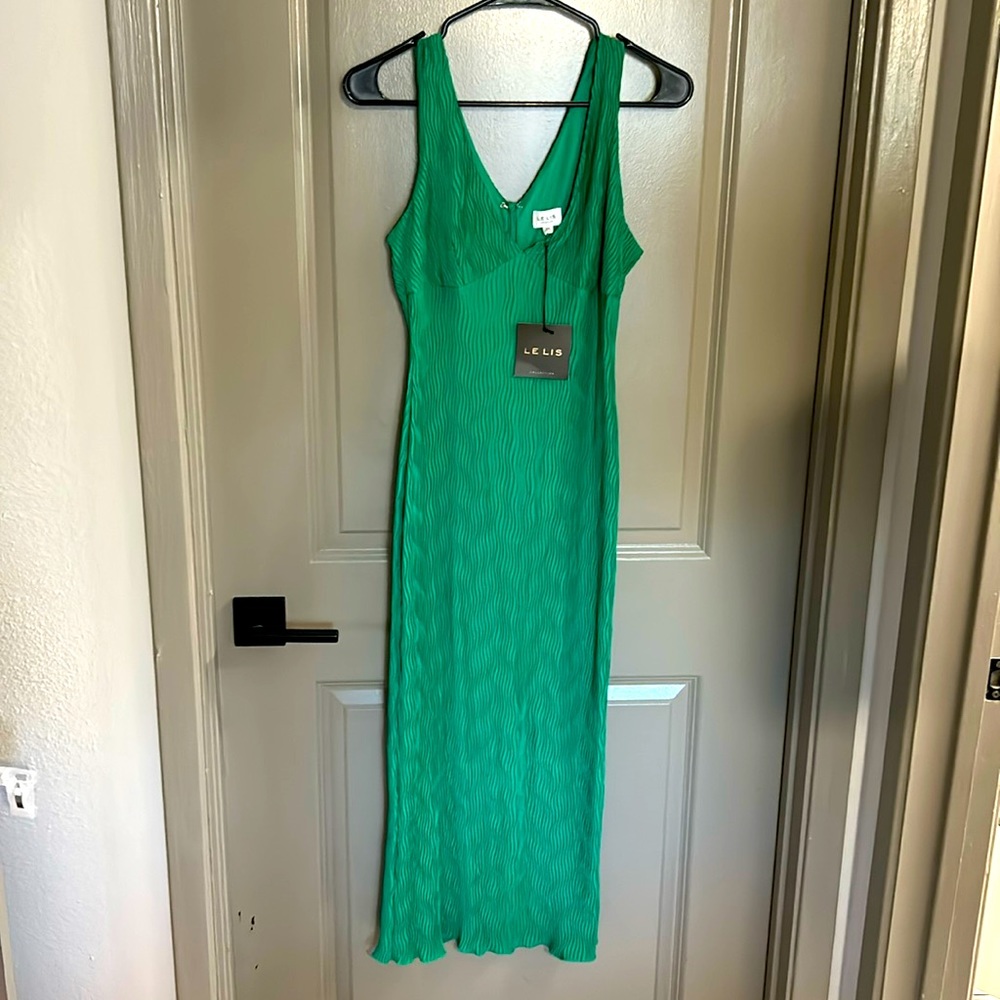 V Neck Satin Midi Dress Green XS